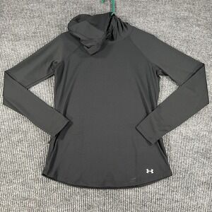 Under Armour Womens Shirt Pullover Small Black Fitted Long Sleeve Hooded Running